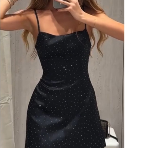 Zara Black Mini Dress with White Polka Dots - Picture 2 of 3